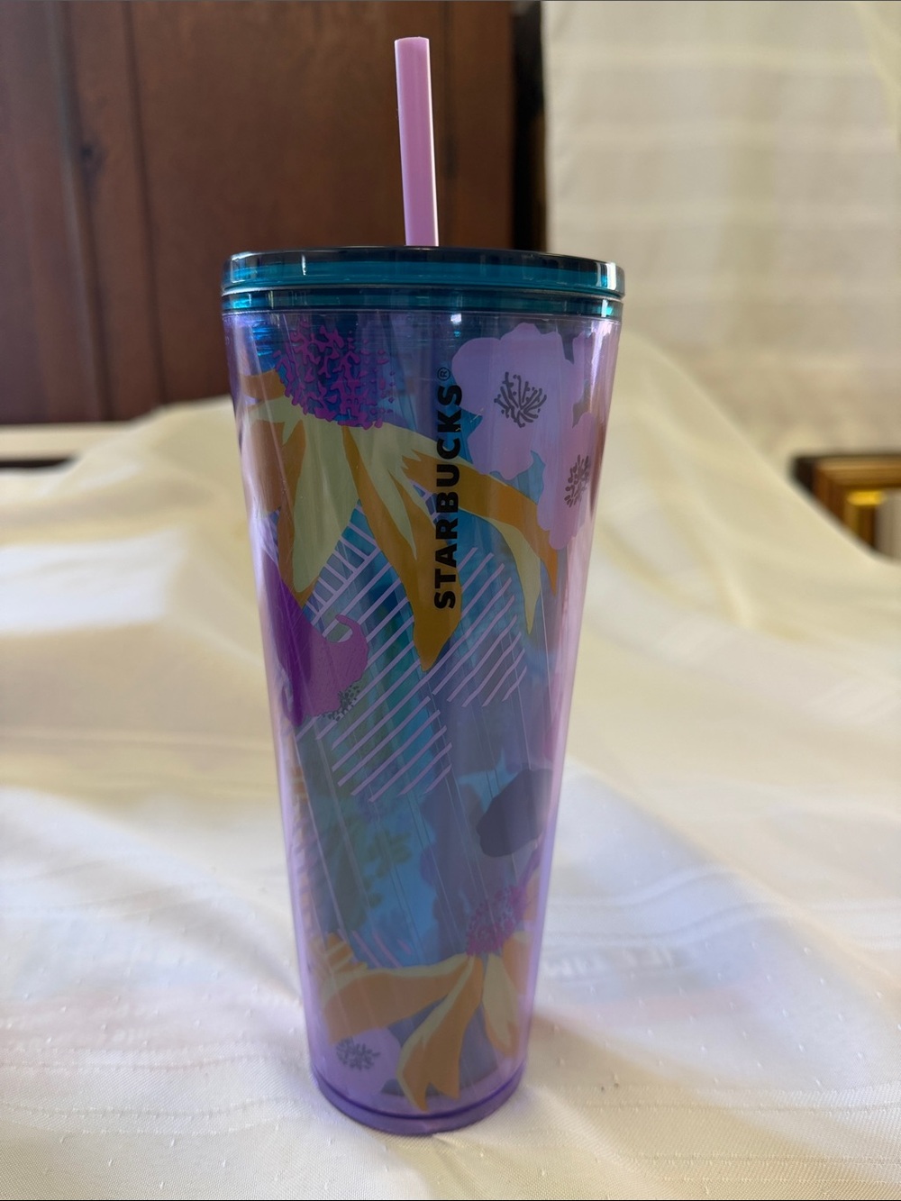 Starbucks Purple Iridescent Floral Tumbler with Teal Lid